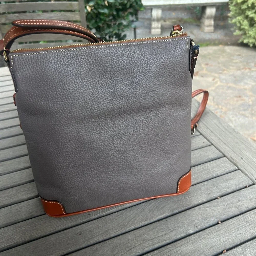 Dooney & Bourke Taupe Gray Elephant Pebble Leather Zip Crossbody Bag NWT